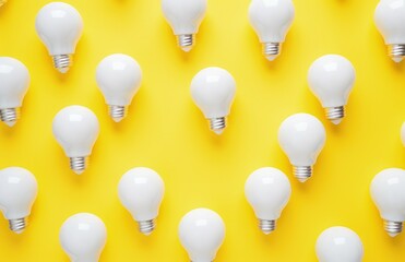 Various light bulbs on yellow background, concept of business ideas and creativity. Generative AI