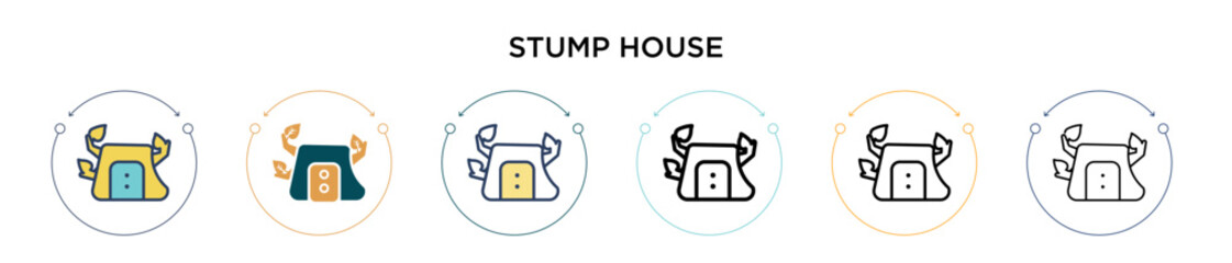 Stump house icon in filled, thin line, outline and stroke style. Vector illustration of two colored and black stump house vector icons designs can be used for mobile, ui, web
