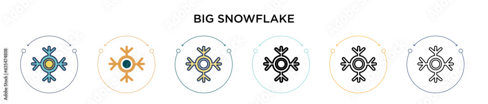 Poster big snowflake icon in filled, thin line, outline and stroke style. vector illustration of two colore