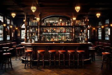 Old bar scene: Traditional or British-style pub, Generative Ai - obrazy, fototapety, plakaty