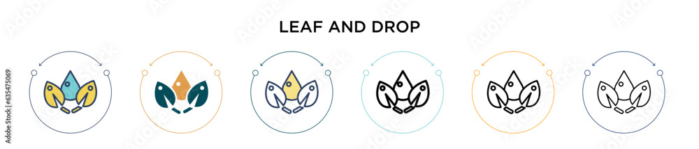 Poster leaf and drop icon in filled, thin line, outline and stroke style. vector illustration of two colore