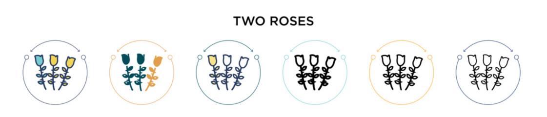 Two roses icon in filled, thin line, outline and stroke style. Vector illustration of two colored and black two roses vector icons designs can be used for mobile, ui, web