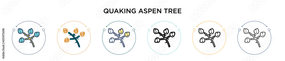 Poster quaking aspen tree icon in filled, thin line, outline and stroke style. vector illustration of two c