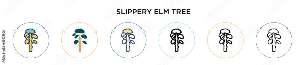 Poster slippery elm tree icon in filled, thin line, outline and stroke style. vector illustration of two co