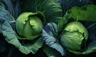 Fototapeta na wymiar three cabbages on a black canvas