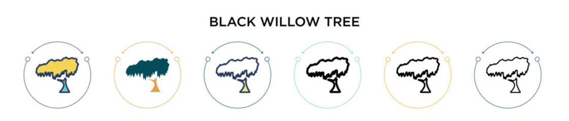 Black willow tree icon in filled, thin line, outline and stroke style. Vector illustration of two colored and black black willow tree vector icons designs can be used for mobile, ui, web © Digital Bazaar
