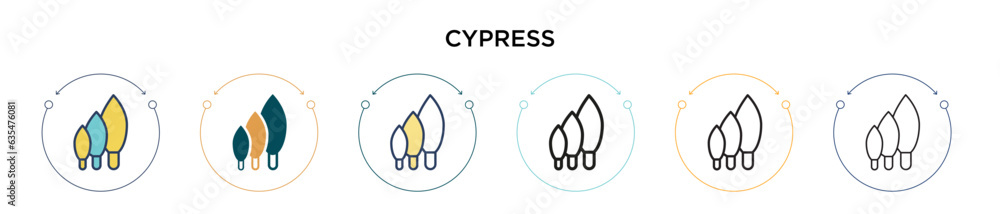 Poster cypress icon in filled, thin line, outline and stroke style. vector illustration of two colored and 
