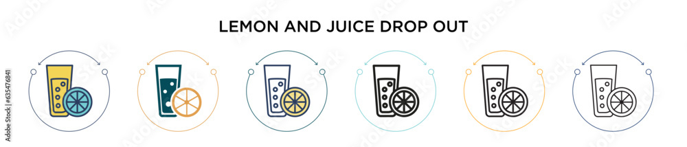 Aufkleber lemon and juice drop out icon in filled, thin line, outline and stroke style. vector illustration of