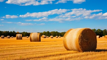 Autumn Afternoon on the Texas Ranch: Hay Bales Scattered Across the Countryside (16:9): Generative AI