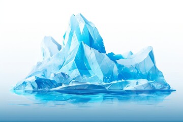 Three-Dimensional Beautiful Polygonal Iceberg on White Background - Arctic Gem Diamond Design with Freeze Blue Hue. Generative AI