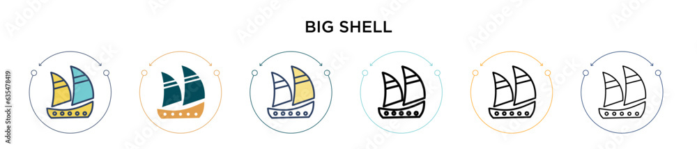 Poster big shell icon in filled, thin line, outline and stroke style. vector illustration of two colored an