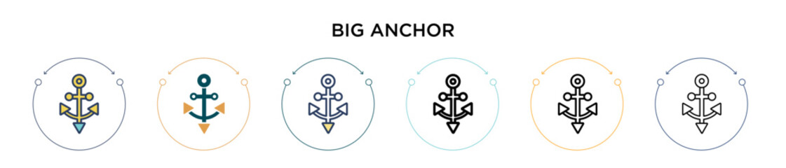 Big anchor icon in filled, thin line, outline and stroke style. Vector illustration of two colored and black big anchor vector icons designs can be used for mobile, ui, web © Digital Bazaar