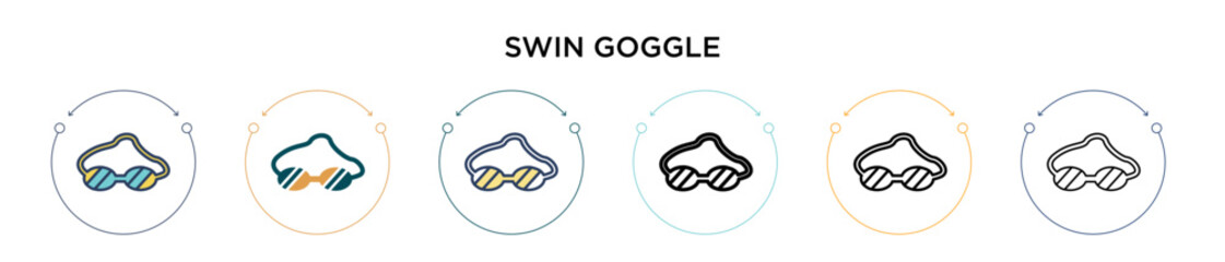 Swin goggle icon in filled, thin line, outline and stroke style. Vector illustration of two colored and black swin goggle vector icons designs can be used for mobile, ui, web