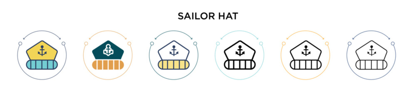 Sailor hat icon in filled, thin line, outline and stroke style. Vector illustration of two colored and black sailor hat vector icons designs can be used for mobile, ui, web
