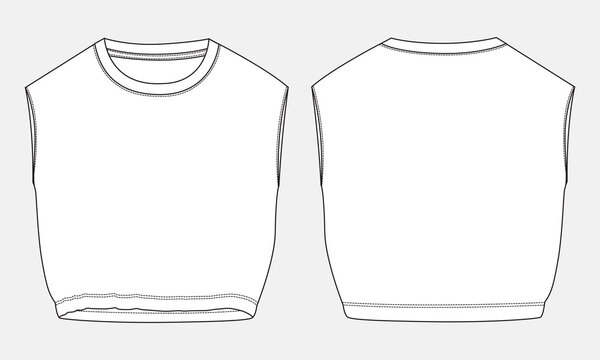 Sleeveless blouse tops technical drawing fashion flat sketch vector illustration template for women's.