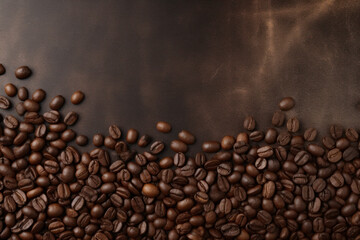 Scattered Coffee Beans on Dark Brown Background  Generative AI