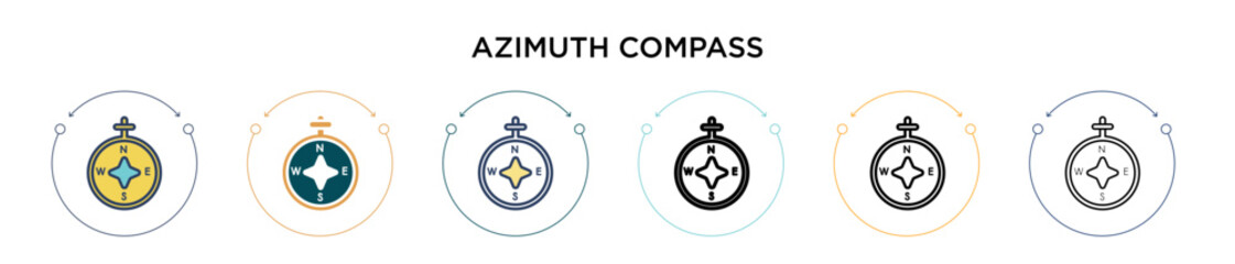 Azimuth compass icon in filled, thin line, outline and stroke style. Vector illustration of two colored and black azimuth compass vector icons designs can be used for mobile, ui, web