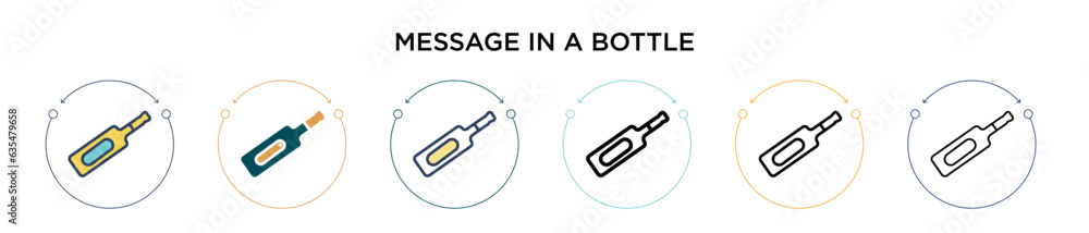 Poster message in a bottle icon in filled, thin line, outline and stroke style. vector illustration of two 