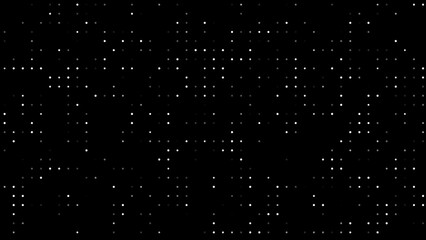 simple white colored random circle dots generating particle animation on black bg. Geometric shape overlay background. Random waving animation of dots shape