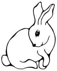 Rabbit illustration. Line art, black outline single element of collection isolated on white background. Childish cute character.