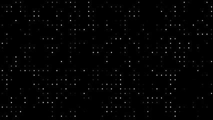 simple white colored random circle dots generating particle animation on black bg. Geometric shape overlay background. Random waving animation of dots shape