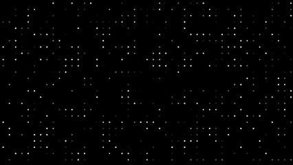 simple white colored random circle dots generating particle animation on black bg. Geometric shape overlay background. Random waving animation of dots shape