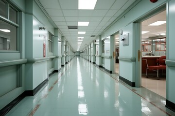Softened backdrop, Hospital corridors focus gently blurs into serene visual harmony Generative AI