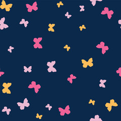 Colorful butterfly seamless vector illustration pattern isolated on navy background. Design for use all over fabric print wrapping paper and others.