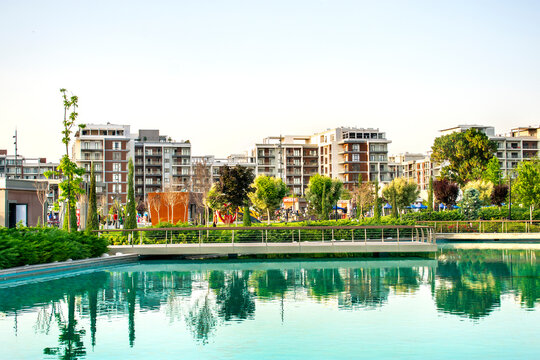 May 2023, Uzbekistan, Tashkent. Tashkent city district, place near building of hotel Hilton, Nest One apartments. Walking street