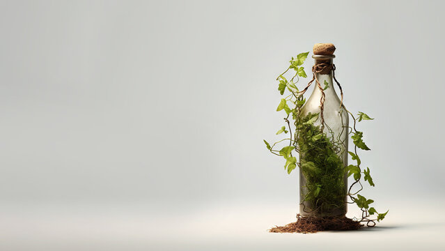 Plant in a bottle on white background (Generative AI)