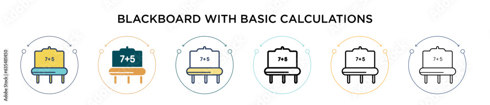 Poster blackboard with basic calculations icon in filled, thin line, outline and stroke style. vector illus