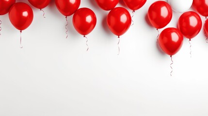 Red balloons on a white background minimalism banner. AI generative.
