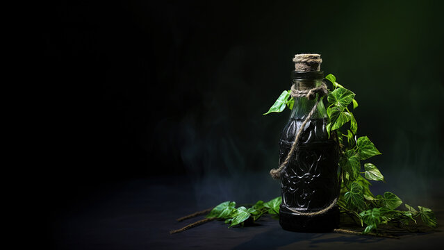 Plant in a bottle on black background (Generative AI)