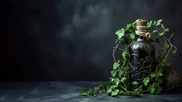 Plant in a bottle on black background (Generative AI)
