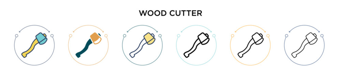 Wood cutter icon in filled, thin line, outline and stroke style. Vector illustration of two colored and black wood cutter vector icons designs can be used for mobile, ui, web