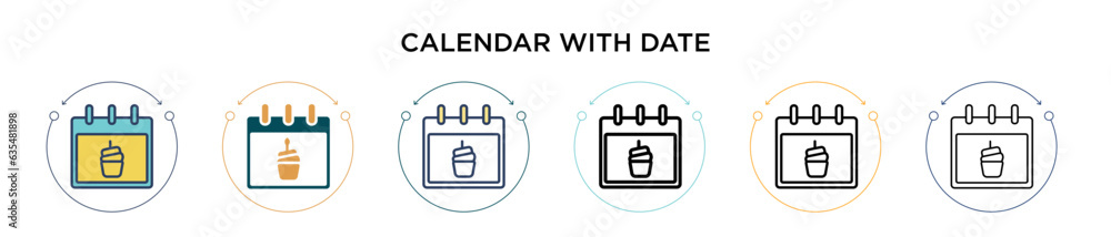 Poster calendar with date icon in filled, thin line, outline and stroke style. vector illustration of two c