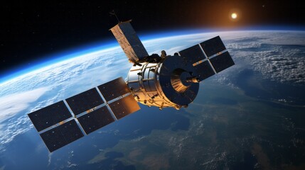 Space satellite orbiting the earth. AI generative.