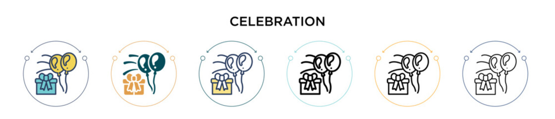 Celebration icon in filled, thin line, outline and stroke style. Vector illustration of two colored and black celebration vector icons designs can be used for mobile, ui, web