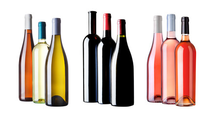 white red and rosé wine bottles - obrazy, fototapety, plakaty