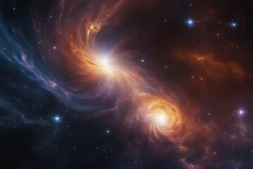 Two colliding galaxies emit light and dark matter - obrazy, fototapety, plakaty