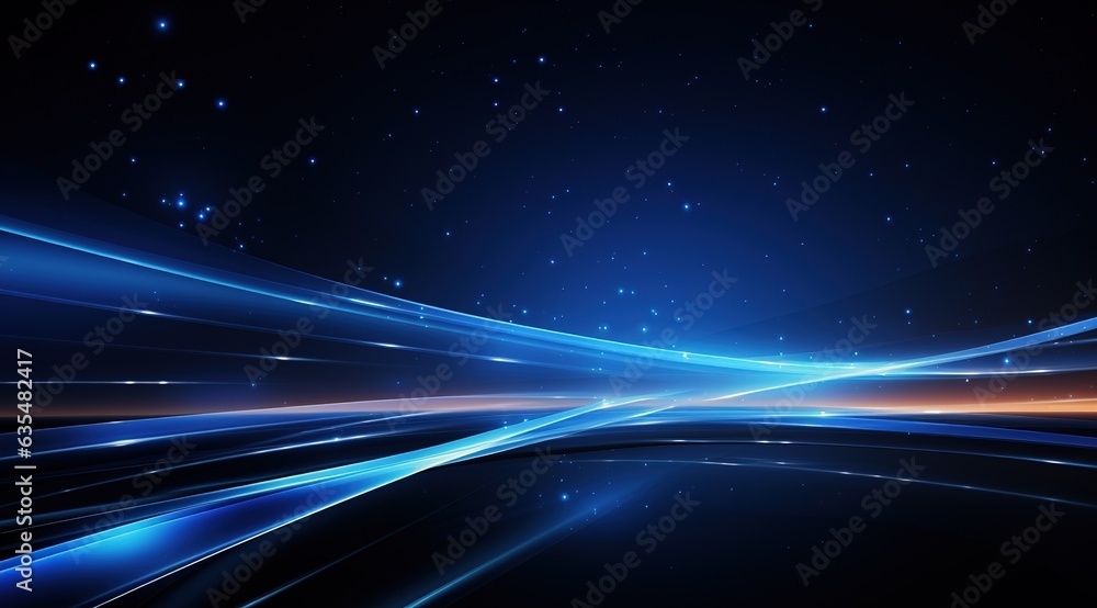 Wall mural beautiful abstract wave technology background with blue light digital effect corporate concept - Wall murals