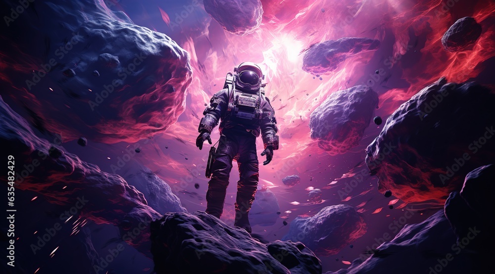 Canvas Prints astronaut on rock surface with space background ,astronaut walk on the moon wear cosmosuit. future c
