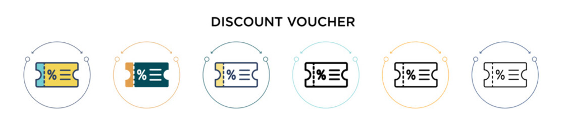 Discount voucher icon in filled, thin line, outline and stroke style. Vector illustration of two colored and black discount voucher vector icons designs can be used for mobile, ui, web