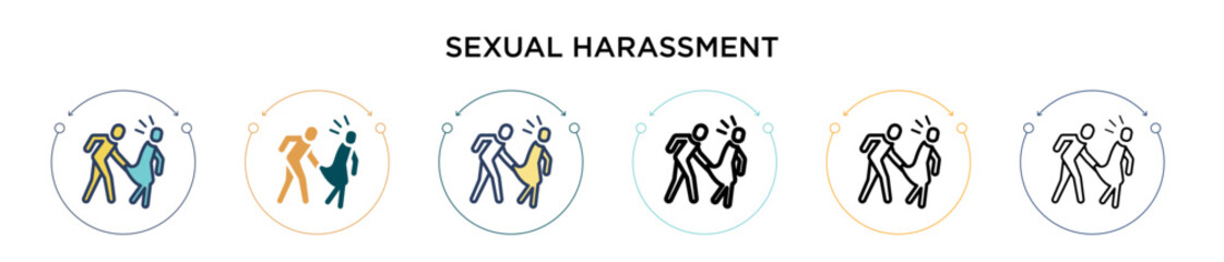 Sexual harassment icon in filled, thin line, outline and stroke style. Vector illustration of two colored and black sexual harassment vector icons designs can be used for mobile, ui, web - obrazy, fototapety, plakaty