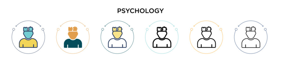 Psychology icon in filled, thin line, outline and stroke style. Vector illustration of two colored and black psychology vector icons designs can be used for mobile, ui, web