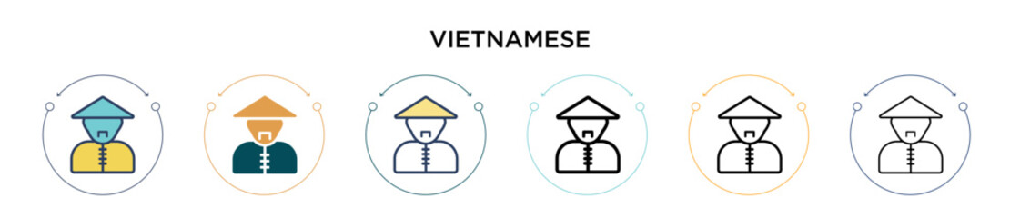 Vietnamese icon in filled, thin line, outline and stroke style. Vector illustration of two colored and black vietnamese vector icons designs can be used for mobile, ui, web