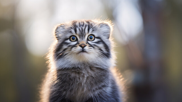 Central Asian manul cat, pallas's cat, in harmony with nature