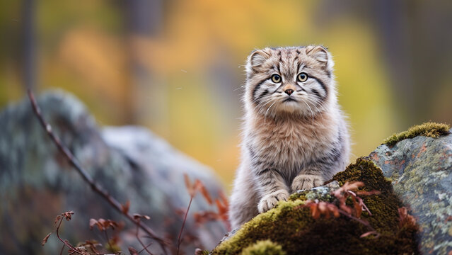Central Asian manul cat, pallas's cat, in harmony with nature