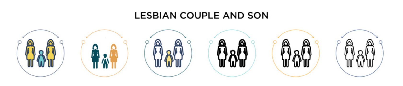 Lesbian couple and son icon in filled, thin line, outline and stroke style. Vector illustration of two colored and black lesbian couple and son vector icons designs can be used for mobile, ui, web