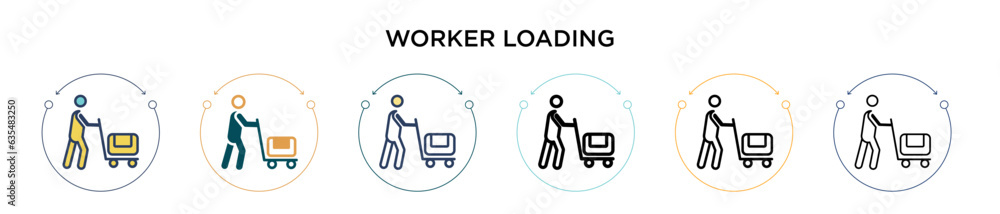 Poster worker loading icon in filled, thin line, outline and stroke style. vector illustration of two color